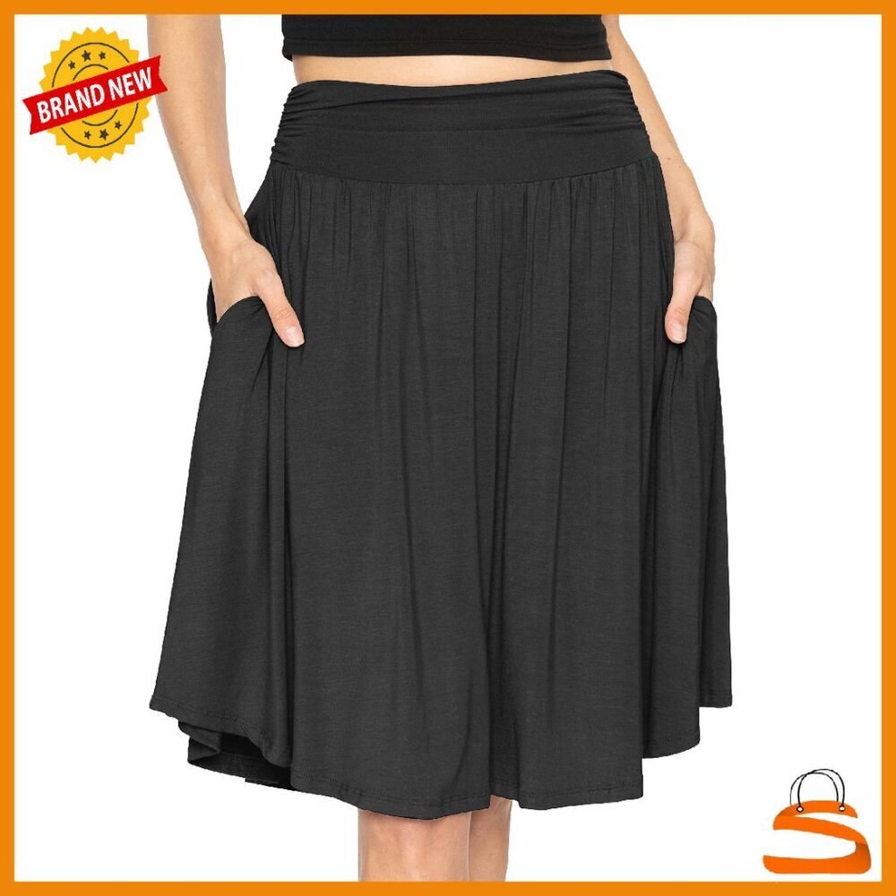 Stretch Scoop Hem Flare Skirt with Pockets | S-5X | Rayon Spandex